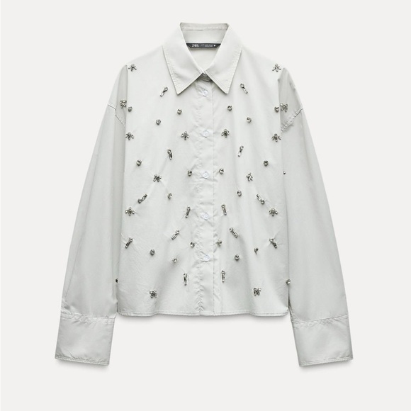 ZARA NWT JEWEL POPLIN SHIRT SMALL - Picture 1 of 3